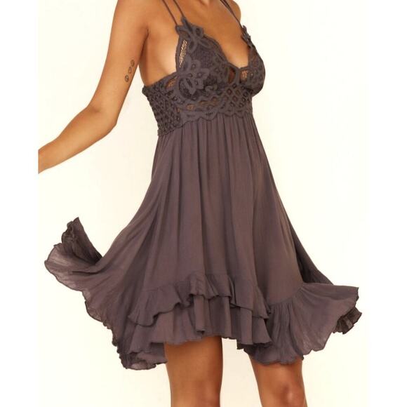 Free People S FP purple lace Adella Frilled Chemise Sexy. Flowy Flared. Delicate - Picture 8 of 14